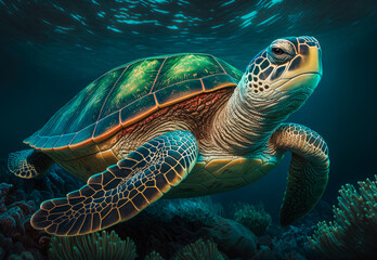 Fototapeta premium turtle swimming in the sea created with Generative AI technology