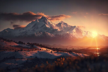 Fototapeta na wymiar Sunrise with Alps in the Background - Alps Wallpapers Series - Sunrise Alps background wallpaper created with Generative AI technology