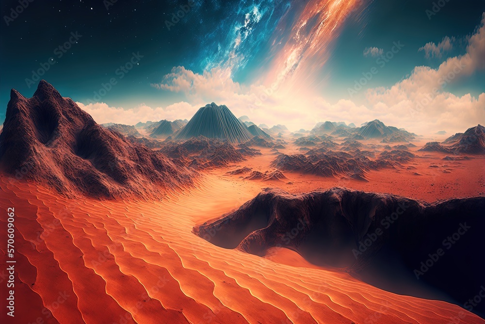 Poster skyscape terrain surface of a planet generative ai