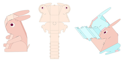 Rabbit  Shaped Folding Gift Box Design. Pinata for Children's Crafts and Holiday. Three-Dimensional Laser Cutting Template. Cardboard Die Cut Fully  Functional. No Glue Needed.