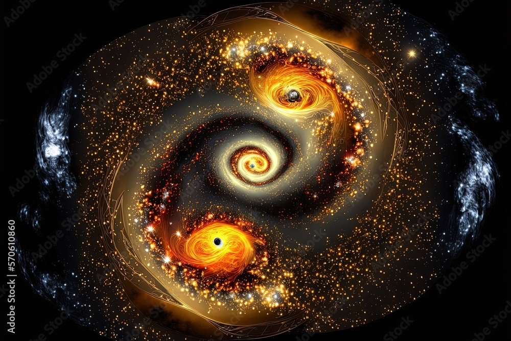 Poster galaxies colliding with one another parabola in three dimensions with a galaxy collision generative 