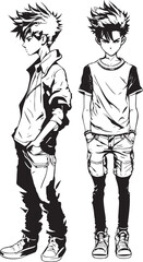 Illustration calm boy vector sketch line art