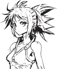 Illustration beautiful girl vector sketch line art