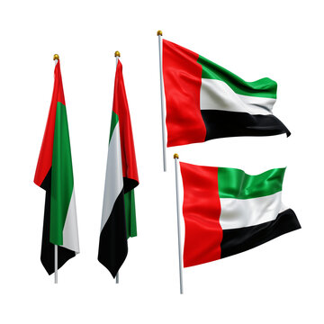 3d rendering middle east united arab emirates flag fluttering and no fluttering