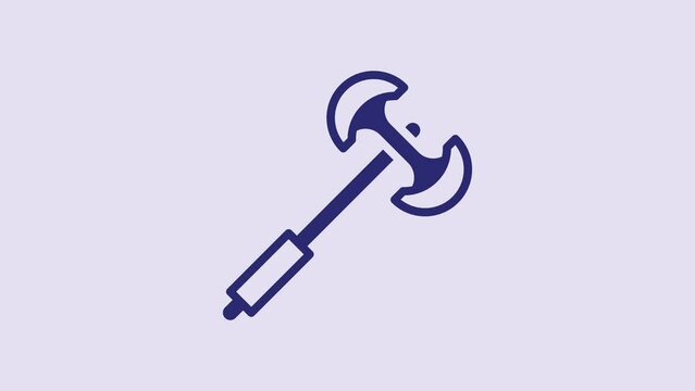 Blue Medieval poleaxe icon isolated on purple background. 4K Video motion graphic animation