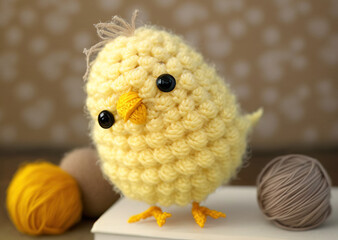Crocheted Chicken, Easter Decoration, generative ai