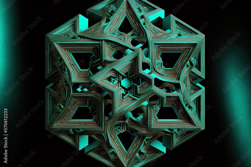 Poster a decorative abstract geometric figure in improbable turquoise green color generative ai