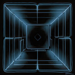 Obraz premium I saw multiple light blue square outlines on a plain black background. - Generative AI