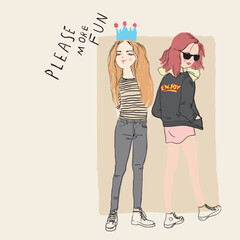 cute girl illustration for print