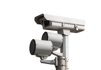 Traffic intersection signal surveillance camera with cut out background.