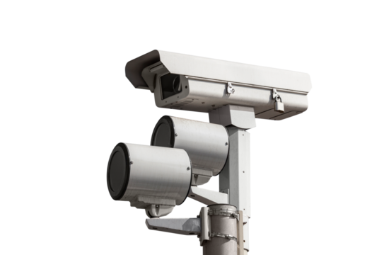 Traffic intersection signal surveillance camera with cut out background.