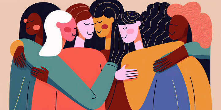 A Group Of Diverse People Hugging. Friendship And Support Concept. Generative Ai