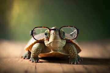 Mini turtle with glasses, Generative AI