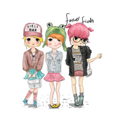 cute girl illustration for print