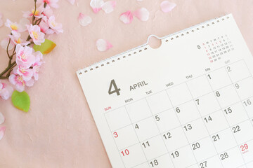 4月のカレンダー　春イメージ