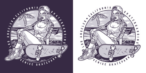 Hot girl skateboarder monochrome flyer © DGIM studio