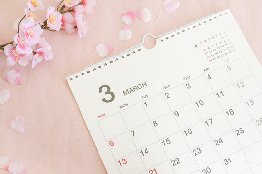 3月のカレンダー　春イメージ