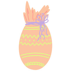 Hand drawn Easter egg present decorated with pattern and ribbon,holiday decor element for greeting card,invitation,background decor.Traditional egg in flat style isolated on white background