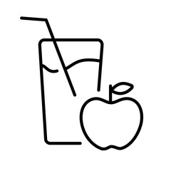 Healthy nutrition. Glass of beverage drink and apple icon. School lunch, food for walking. Vector illustration for cafe menu, store.