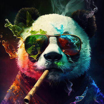 Padanda bear with a wooden pipe in his teeth Generative AI