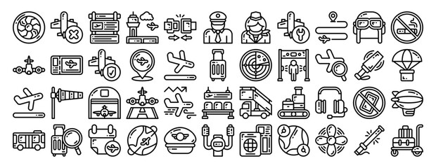 aviation icon set. vector illustration for web, computer and mobile app. line style icon