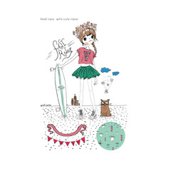 cute girl illustration for print