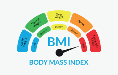 Body Mass Index Infographic Chart. Colorful BMI Chart Vector Illustration With White Isolated Background