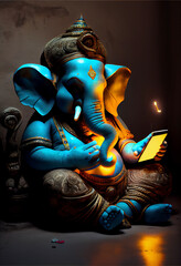 Obraz na płótnie Canvas statue of an elephant holding a lit candle. generative ai.