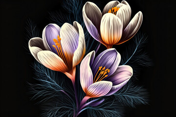 Crocus Flowers, Illustration, Generative AI