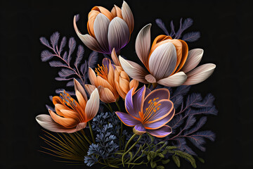 Crocus Flowers, Illustration, Generative AI