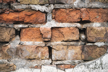texture of old cracked and destroyed red brick wall