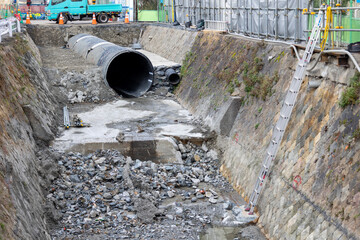 一級河川 上の川の函渠（ボックスカルバート）設置工事（2023年2月11日撮影）