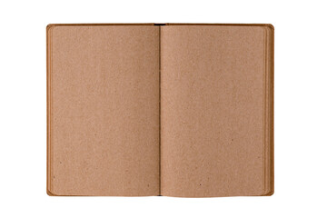 Open book. Empty notepad made on kraft brown paper, open blank pages notepad top view, mock...