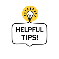 Helpful tips message with lightbulb icon. Education concept design. Banner for business. Flat vector illustration.