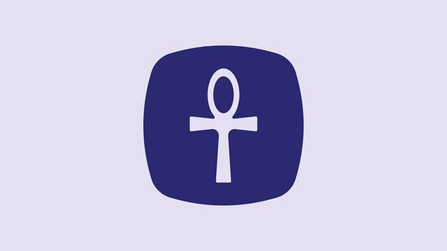 Blue Cross ankh icon isolated on purple background. Egyptian word for life or symbol of immortality. 4K Video motion graphic animation