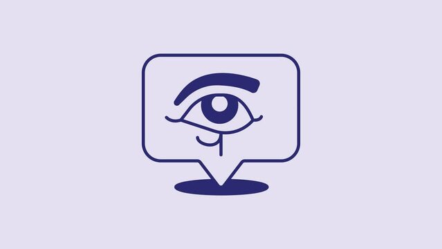 Blue Eye of Horus icon isolated on purple background. Ancient Egyptian goddess Wedjet symbol of protection, royal power and good health. 4K Video motion graphic animation