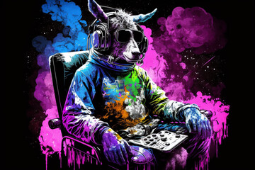 kangaroo with neon background playing games