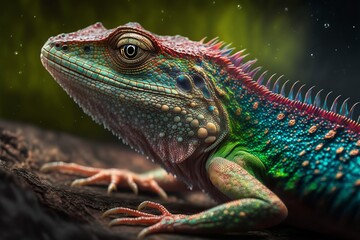 Fototapeta premium Close up of a green lizard, Generative AI