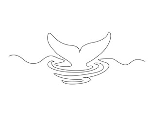 Continuous one line drawing of whale tale. Simple illustration of whale tale in the ocean line art vector illustration © Line addict