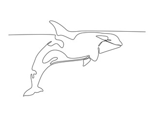 Continuous one line drawing of killer whale. Simple illustration of orca whale line art vector illustration