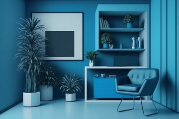 Blue interior design for business office concept