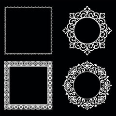 Set of decorative frames Elegant vector element for design in Eastern style, place for text. Floral black and white borders. Lace illustration for invitations and greeting cards.