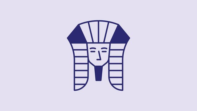 Blue Egyptian pharaoh icon isolated on purple background. 4K Video motion graphic animation