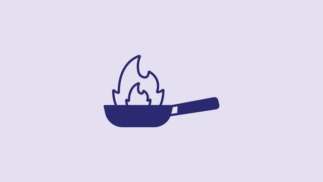 Blue Pan with fire icon isolated on purple background. 4K Video motion graphic animation