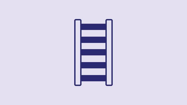 Blue Fire escape icon isolated on purple background. Pompier ladder. Fireman scaling ladder with a pole. 4K Video motion graphic animation