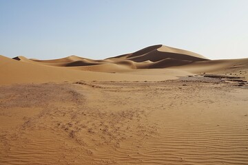Fototapeta na wymiar Erg Chigaga dunes on Sahara desert in african southeastern MOROCCO