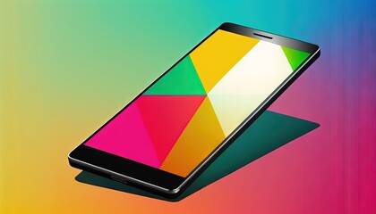  a phone with a multicolored background and a colorful background with a rainbow triangle on the screen and a black phone in the middle of the phone.  generative ai