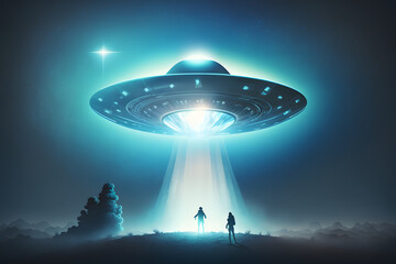 Fototapeta na wymiar UFO abducts human created with generative AI technology