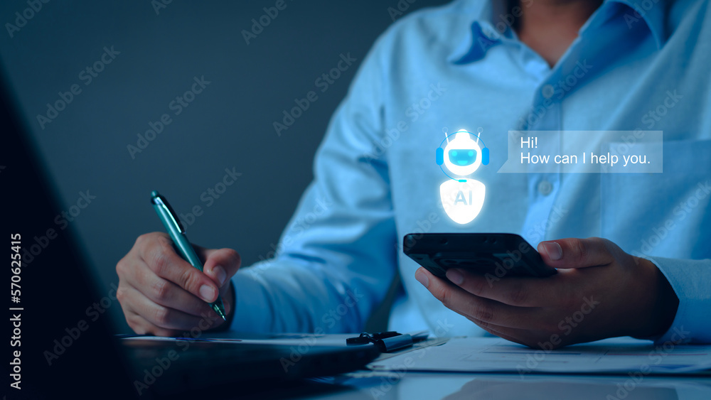 Poster chatbot concept. open ai, artificial intelligence. businessman using technology smart robot ai, ente