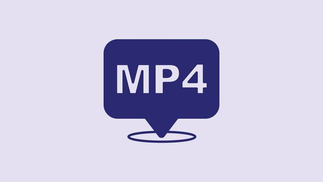 Blue MP4 file document. Download mp4 button icon isolated on purple background. MP4 file symbol. 4K Video motion graphic animation